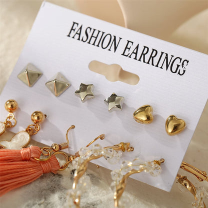 Coral Polyster & Acrylic 18K Gold-Plated Heart Butterfly Drop Earring Set