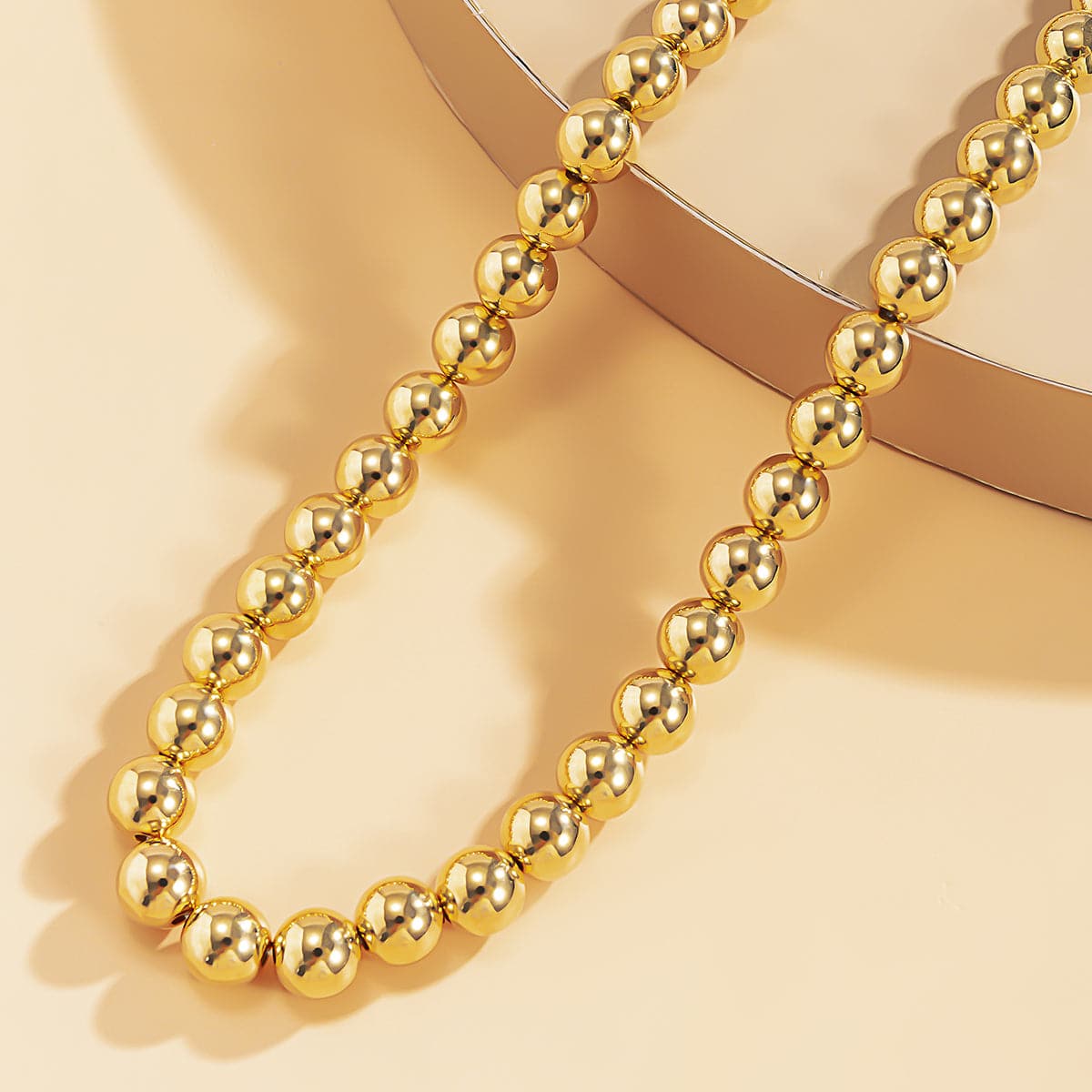 18K Gold-Plated Bead Chain Necklace, gold pendant necklace for women, elegant gift for her, lifestyle look