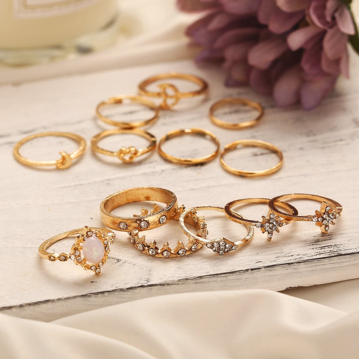 Cubic Zirconia & 18K Gold-Plated Celestial Ring Set