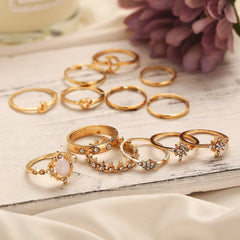 Cubic Zirconia & 18K Gold-Plated Celestial Ring Set