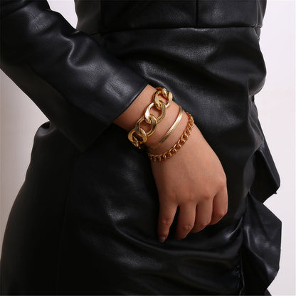 18K Gold-Plated Snake Chain Bracelet Set, jewelry gift sets for women, vintage-inspired design, detail close-up