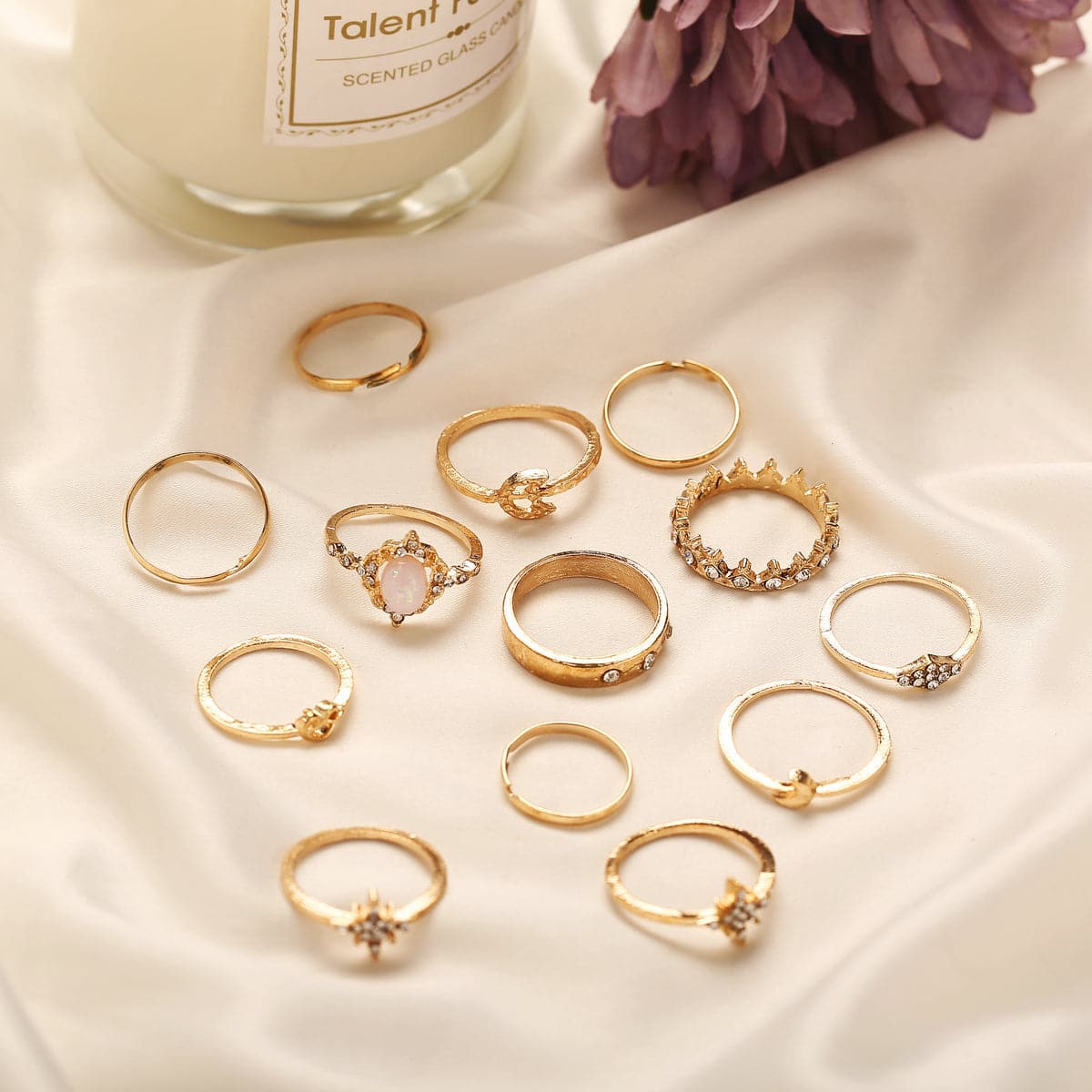 Cubic Zirconia & 18K Gold-Plated Celestial Ring Set
