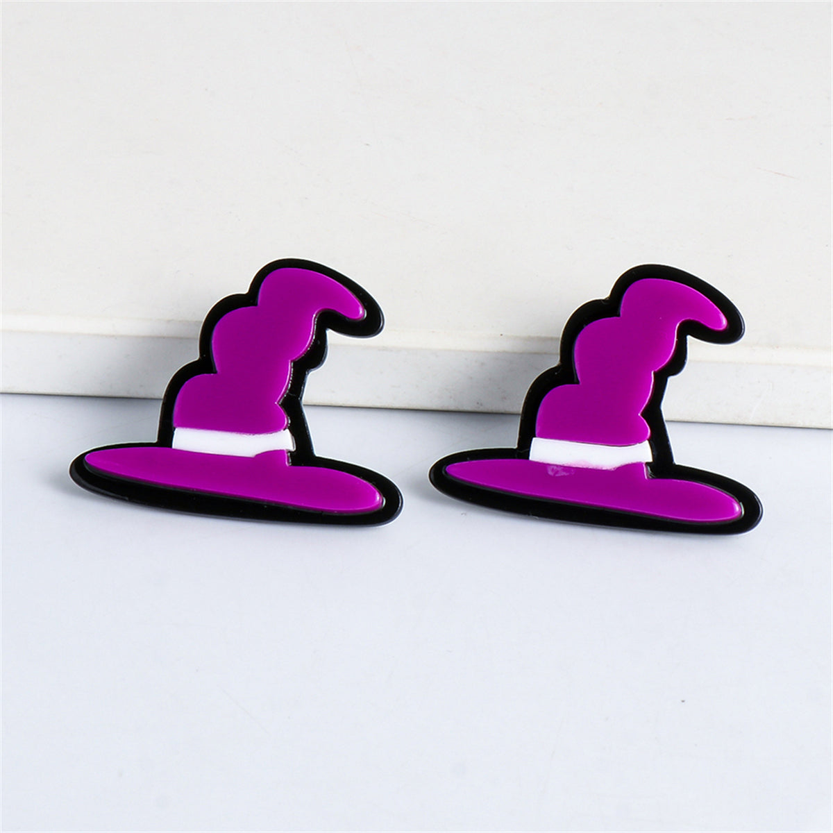 Purple Acrylic and Silver-Plated Witch Hat Drop Earrings, silver drop earrings for women, lifestyle look