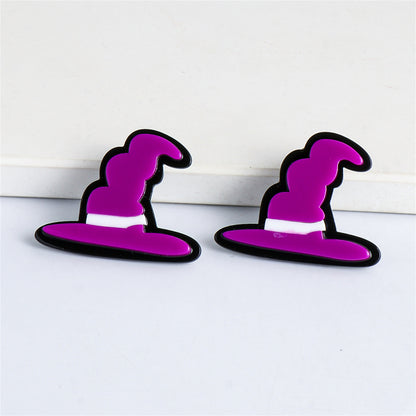 Purple Acrylic and Silver-Plated Witch Hat Drop Earrings, silver drop earrings for women, lifestyle look