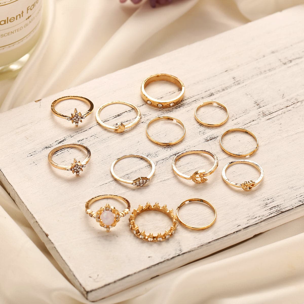 Cubic Zirconia & 18K Gold-Plated Celestial Ring Set