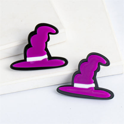 Purple Acrylic and Silver-Plated Witch Hat Drop Earrings, silver drop earrings for women, elegant gift for her, styled look