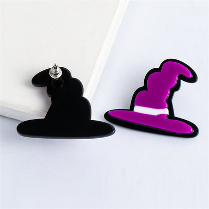 Purple Acrylic and Silver-Plated Witch Hat Drop Earrings, silver drop earrings for women, elegant gift for her, side view