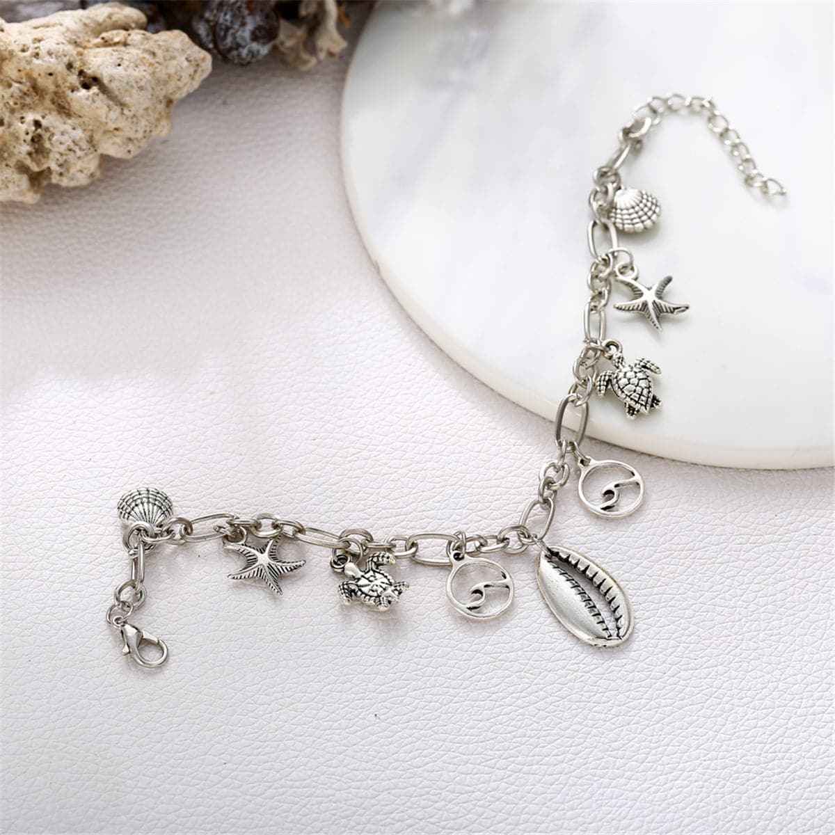 Silver-Plated Seashell & Starfish Station Anklet
