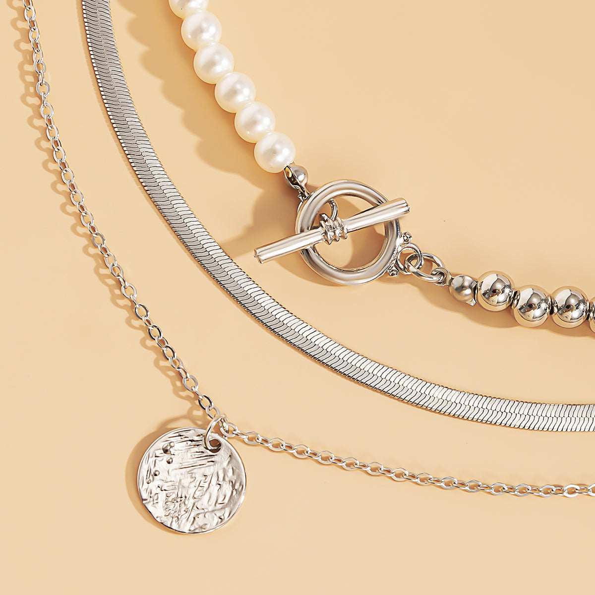 Pearl & Silver-Plated Toggle Necklace Set