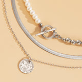Pearl & Silver-Plated Toggle Necklace Set