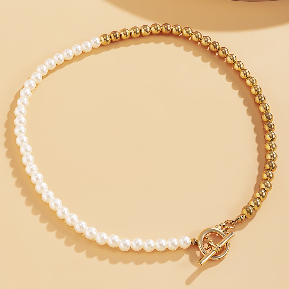 Pearl & 18K Gold-Plated Half Bead Chain Toggle Necklace