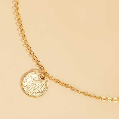 18K Gold-Plated Textured Circle Pendant Necklace