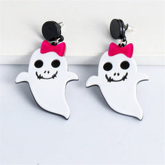 White Acrylic & Silver-Plated Bow Ghost Drop Earrings