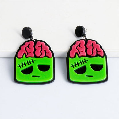 Green Acrylic and Silver-Plated Zombie Drop Earrings, silver drop earrings for women, everyday style, lifestyle look