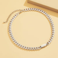 Silvertone Curb Chain Bar Choker Necklace