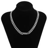 Silvertone Curb Chain Bar Choker Necklace