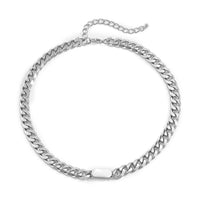 Silvertone Curb Chain Bar Choker Necklace