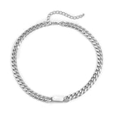 Silvertone Curb Chain Bar Choker Necklace