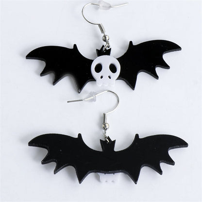 Black Acrylic and Silver-Plated Bat Drop Earrings, silver drop earrings for women, vintage-inspired design, side view