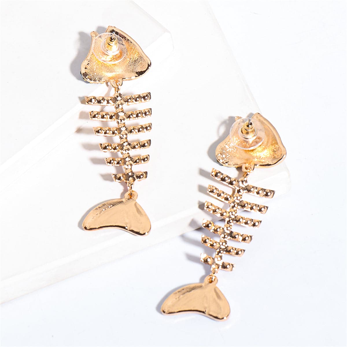 Blue & Red Cubic Zirconia Fishbone Drop Earrings
