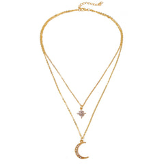Cubic Zirconia & 18K Gold-Plated Celestial Layered Pendant Necklace