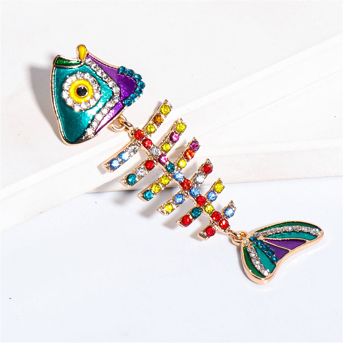 Blue & Red Cubic Zirconia Fishbone Drop Earrings