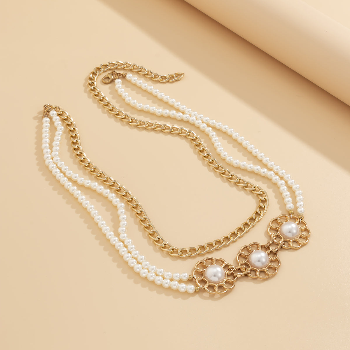 Pearl & 18K Gold-Plated Flower Layered Waist Chain
