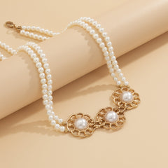 Pearl & 18K Gold-Plated Flower Layered Waist Chain