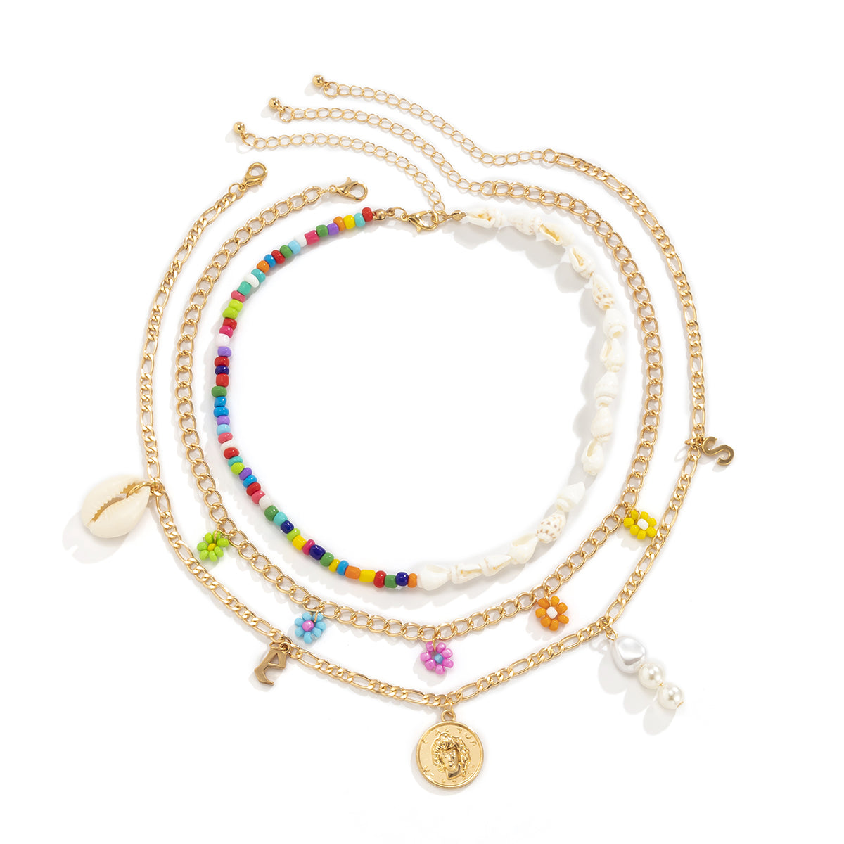 Pearl & Howlite 18K Gold-Plated Coin Pendant Necklace Set