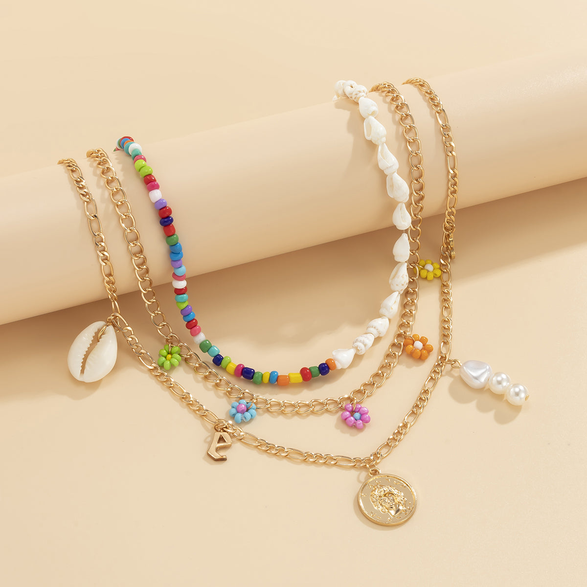 Pearl & Howlite 18K Gold-Plated Coin Pendant Necklace Set