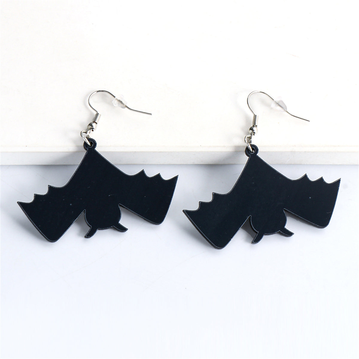 Black Acrylic & Silver-Plated Bat Drop Earrings