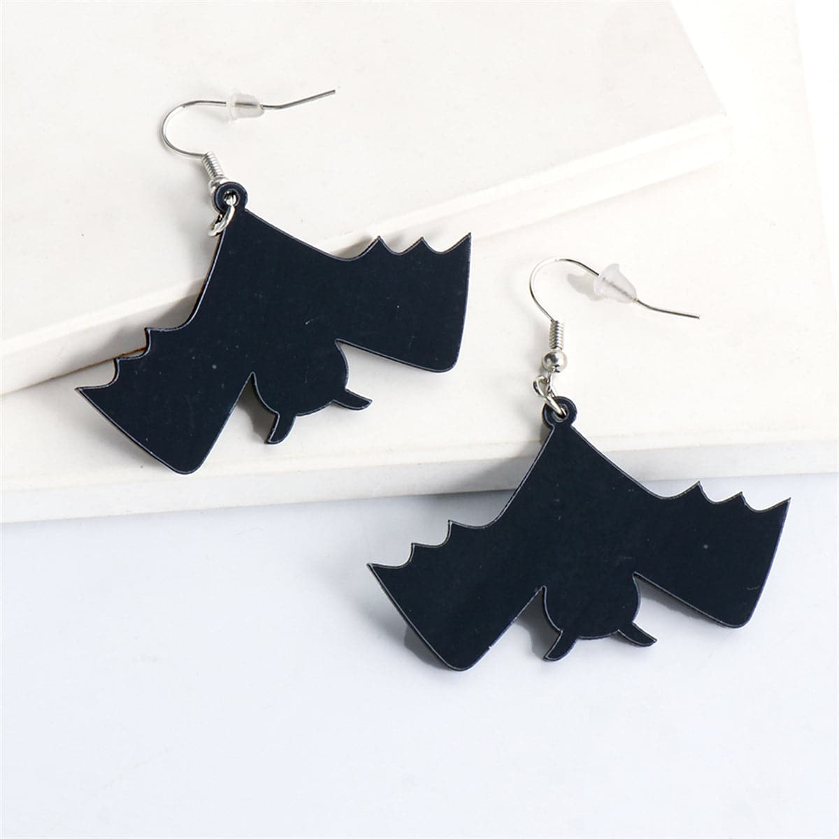 Black Acrylic & Silver-Plated Bat Drop Earrings