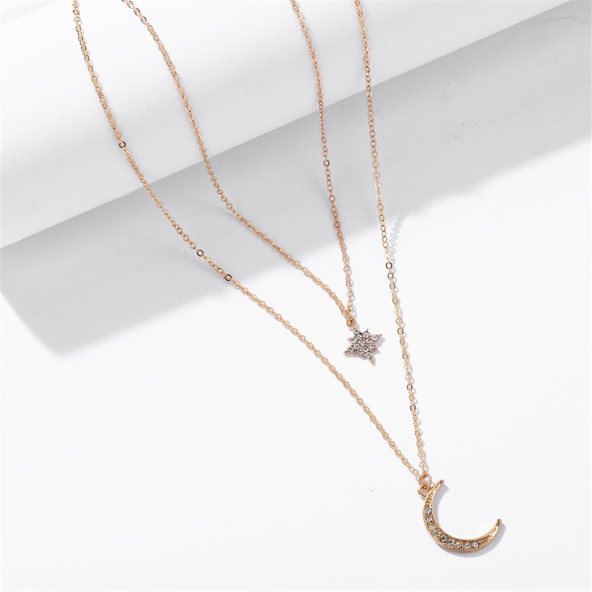 Cubic Zirconia & 18K Gold-Plated Celestial Layered Pendant Necklace