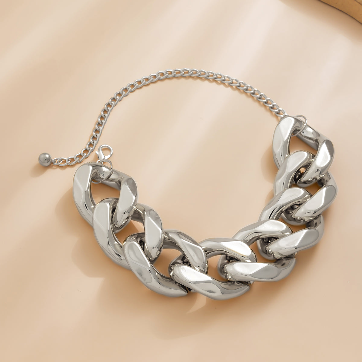 Silver-Plated Chain Necklace, silver pendant necklace for women, dainty minimalist design, side view