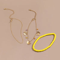 Yellow & 18k Gold-Plated Butterfly Anklet Set