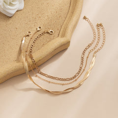 18K Gold-Plated Snake Chain Twist Anklet Set
