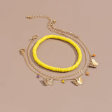 Yellow & 18k Gold-Plated Butterfly Anklet Set