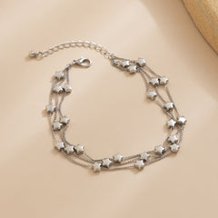 Silver-Plated Star Layered Station Anklet