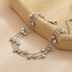 Silver-Plated Star Layered Station Anklet