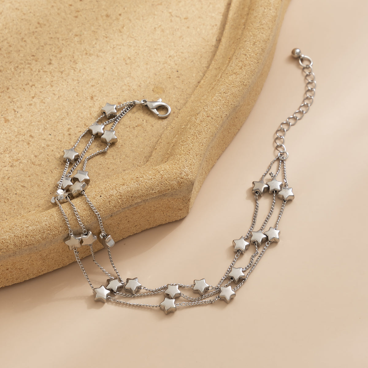 Silver-Plated Star Layered Station Anklet