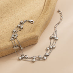 Silver-Plated Star Layered Station Anklet