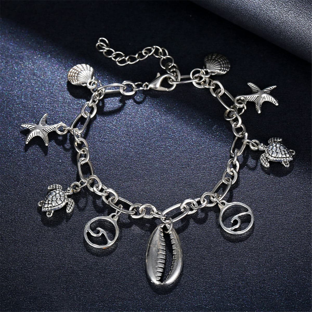 Silver-Plated Seashell & Starfish Station Anklet