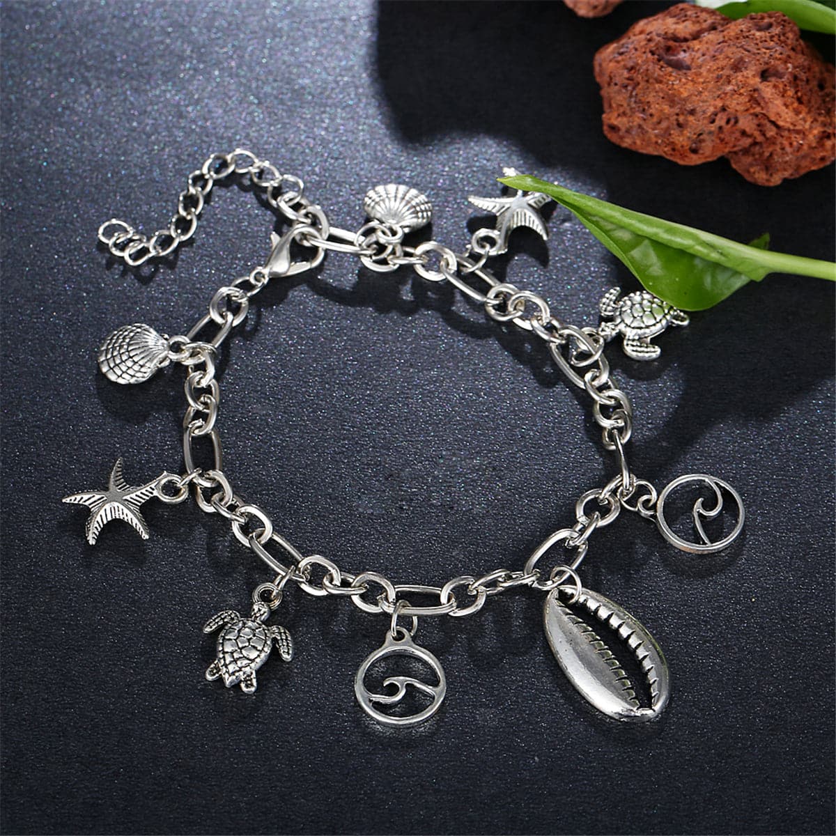 Silver-Plated Seashell & Starfish Station Anklet