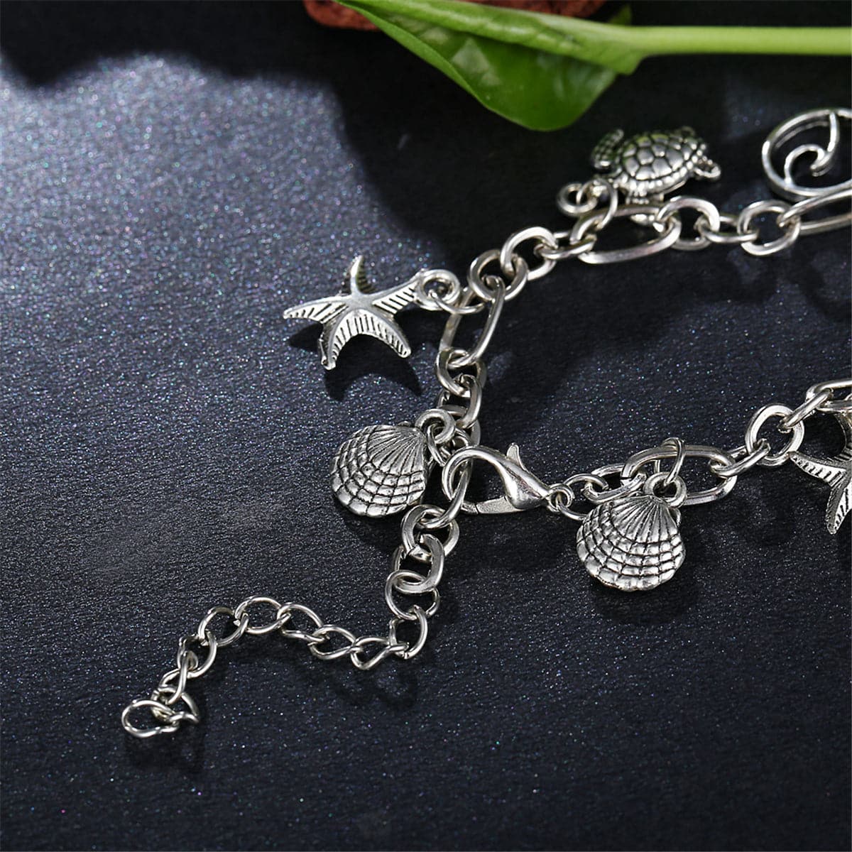 Silver-Plated Seashell & Starfish Station Anklet