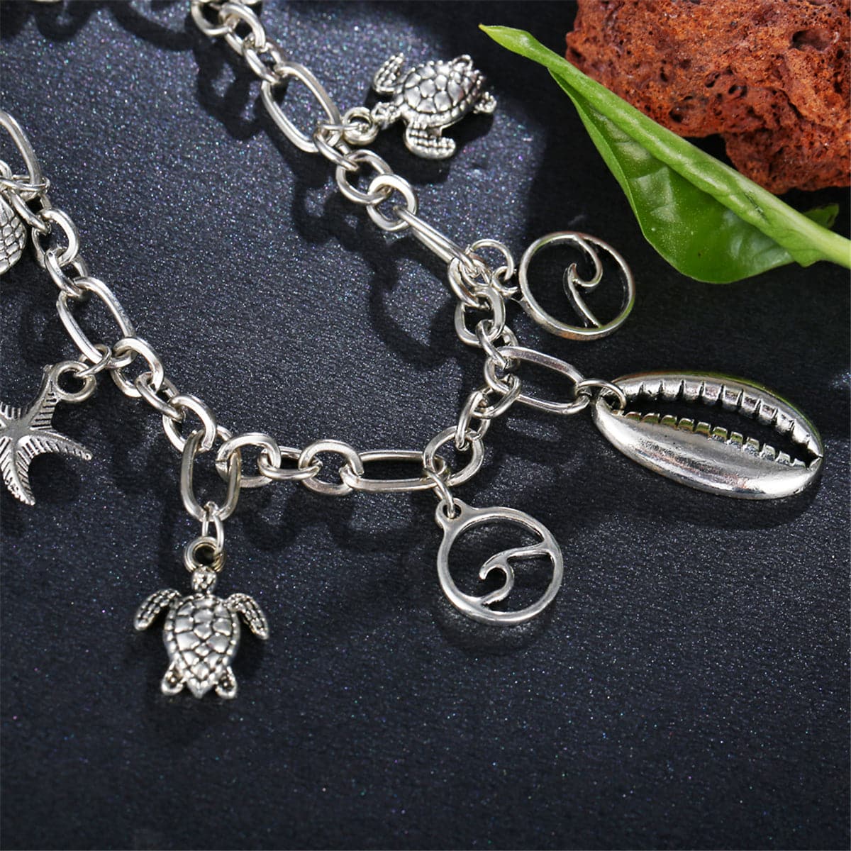 Silver-Plated Seashell & Starfish Station Anklet