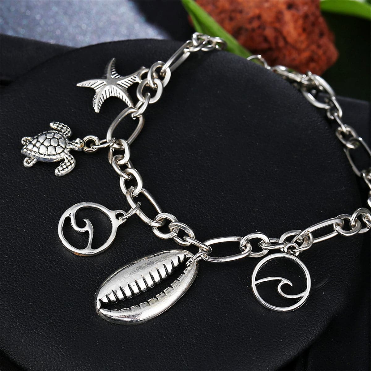 Silver-Plated Seashell & Starfish Station Anklet