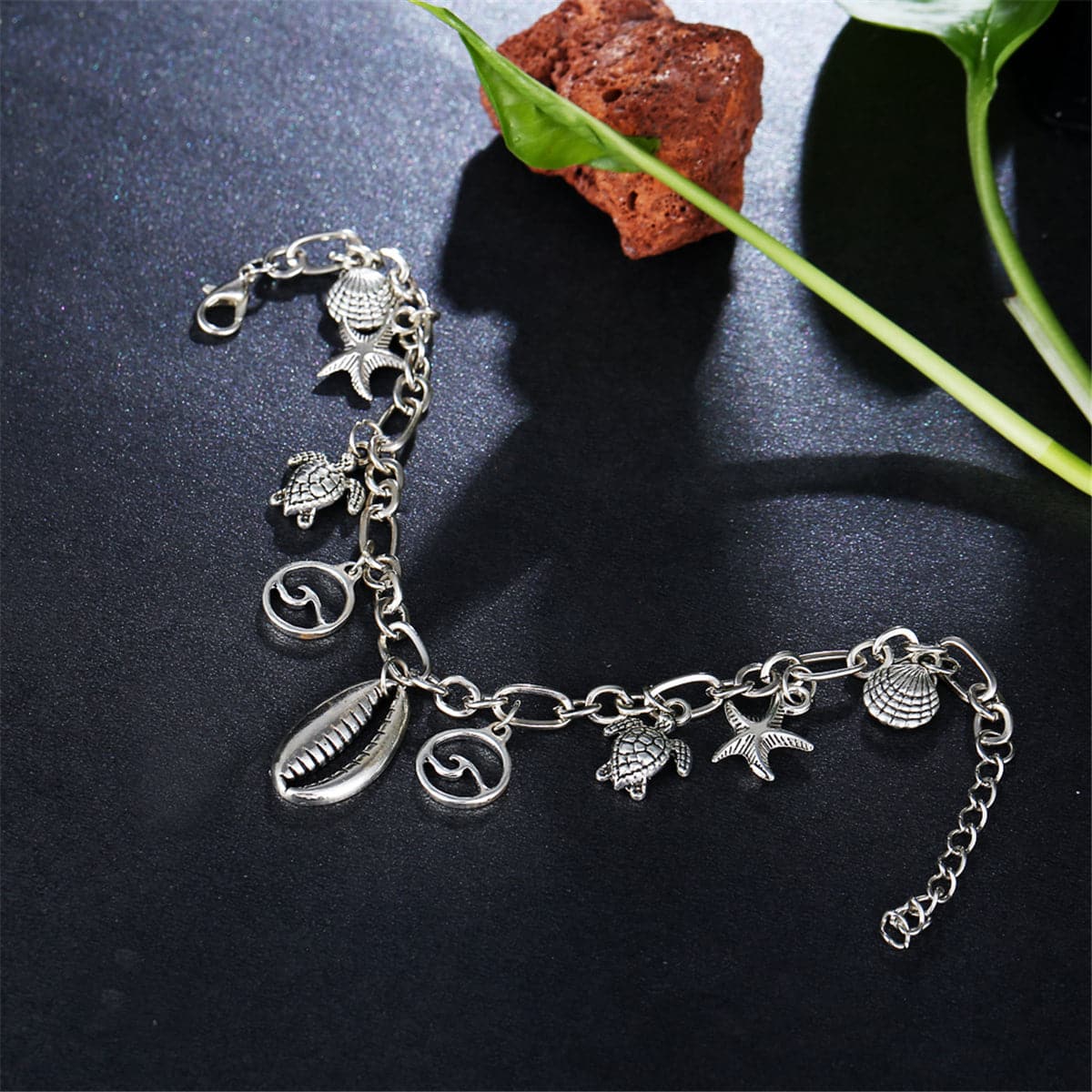 Silver-Plated Seashell & Starfish Station Anklet