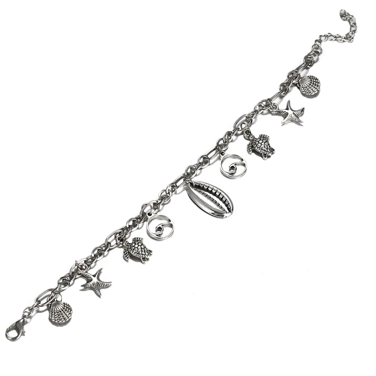 Silver-Plated Seashell & Starfish Station Anklet