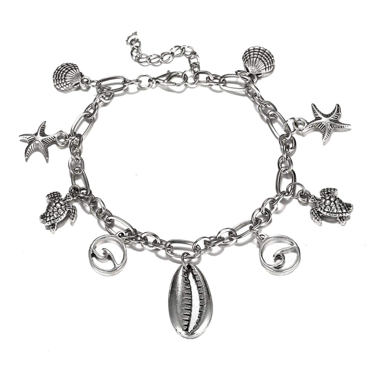 Silver-Plated Seashell & Starfish Station Anklet