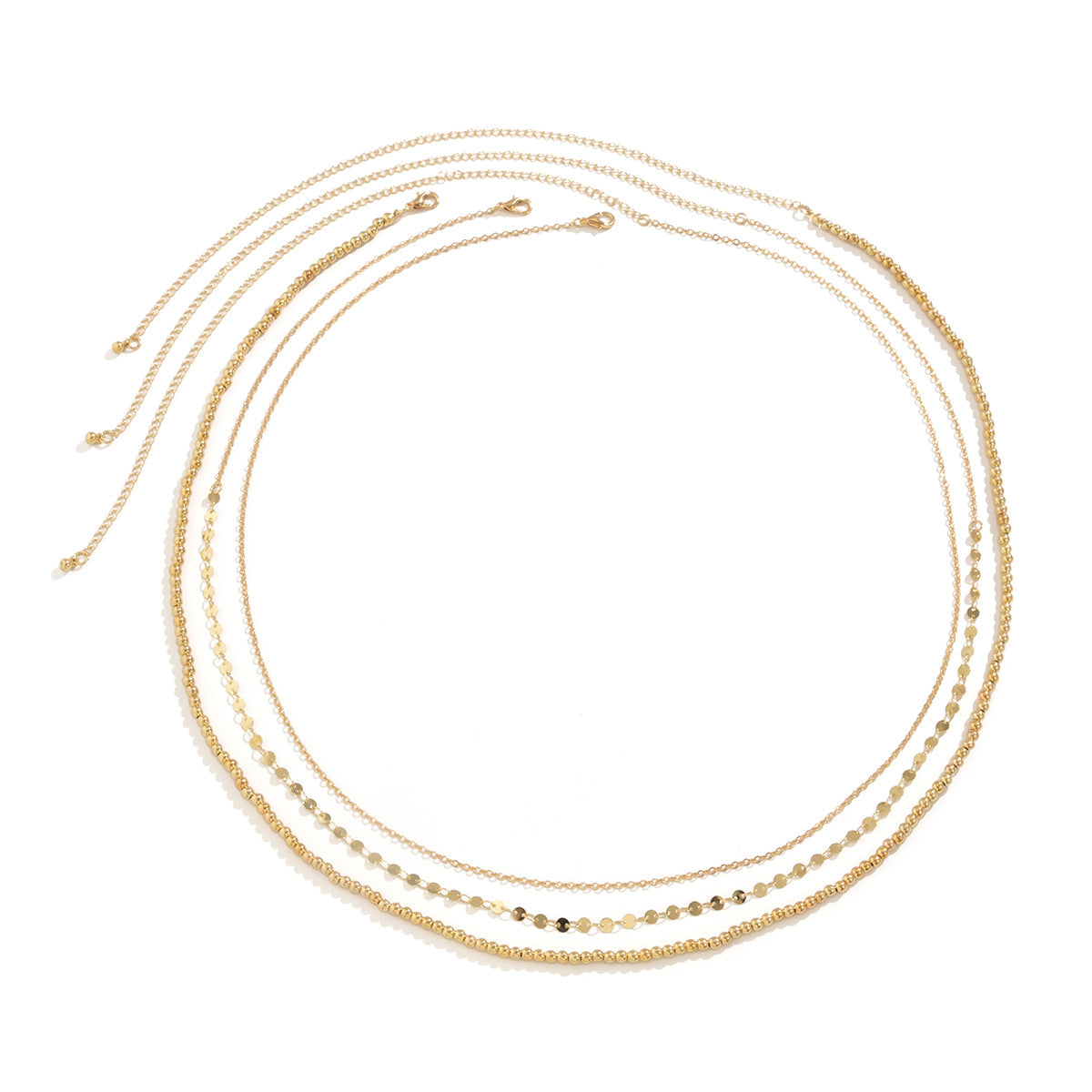 Dazzling three-strand gold chain, crafted from 18K gold-plated beads, elevating your accessory collection.